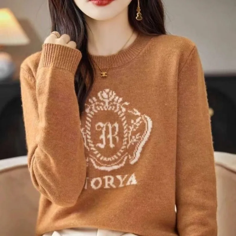 Classic Retro Letter Badge Sweater Women Streetwear Fashion Jersey Jumper Thicken Winter Knitted Long Sleeve Pullover 4 Colors