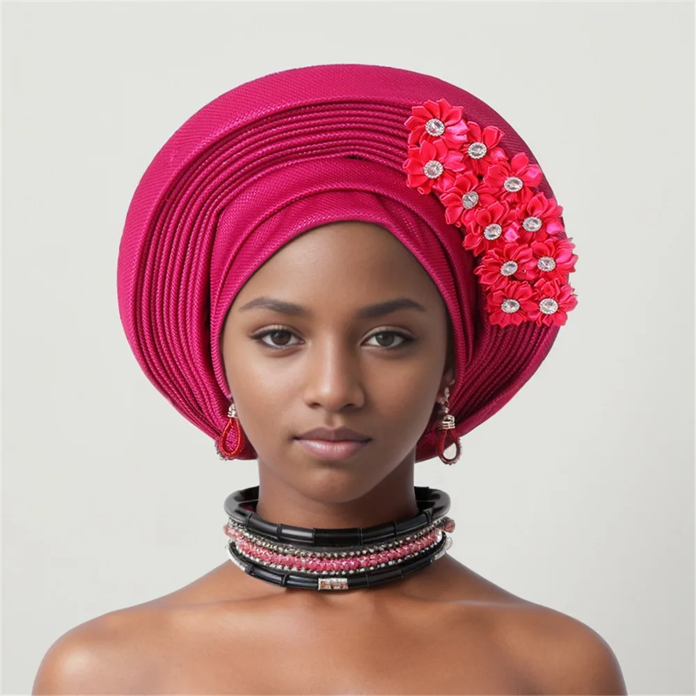 Frauen Kopf wickel für Hochzeits feier Nigeria Kopf bindungen mit Blumen bereits gemacht Auto Gele 2024 neue afrikanische Headtie Turban – Detail 1