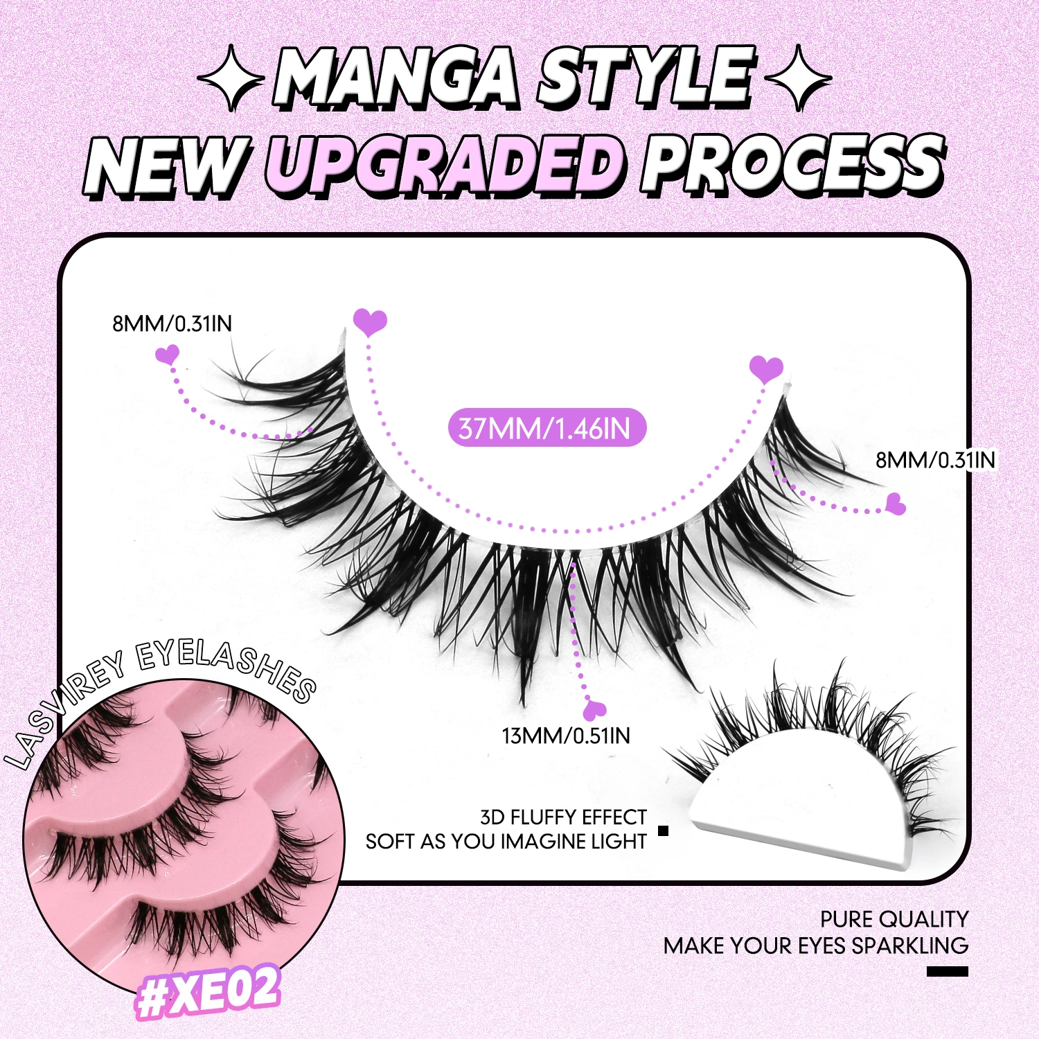 Lasvirey Pestanas olho de gato, curvatura natural, pestanas manga, novas pestanas postiças molhadas, pestanas postiças de vison falso 3D macio, extensão de maquilhagem