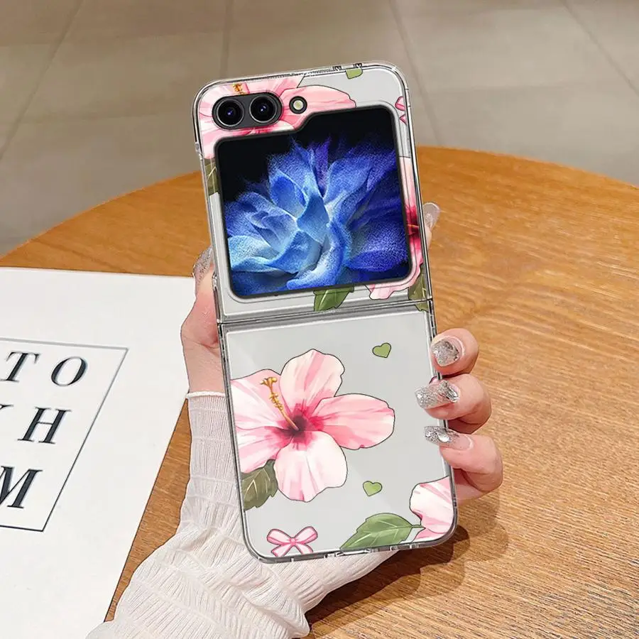 Case for Samsung Galaxy Z Flip 8 Flip7 FE Flip3 Flip4 Flip5 Flip6 Z Flip 7 6 5 4 3 Phone Funda Pink Hibiscus