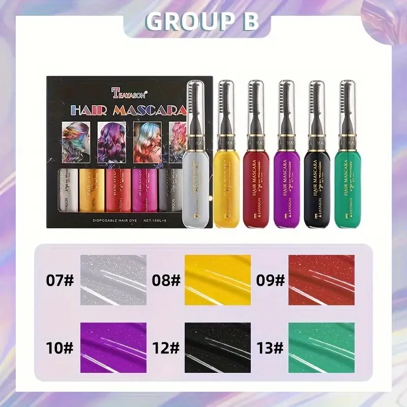 6pcs/Set Disposable Hair Dye Comb - Washable Hair Tint for Party, Birthday, and Cosplay - Easy to Use and Safe 5