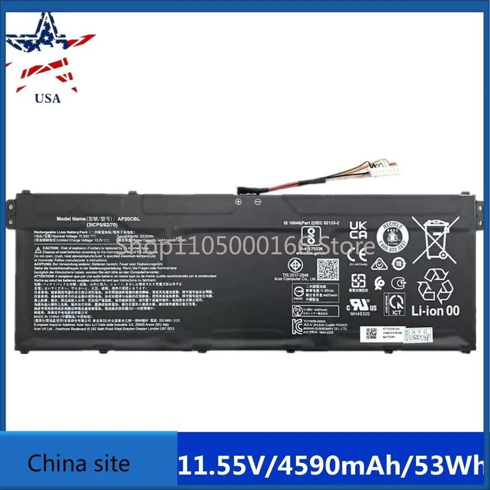 

AP20CBL Acer Battery 11.55V 4590Mah 5300Wh 3S1P Aspire 5 A515-46-R14K "GRADE A" Laptop Batteries