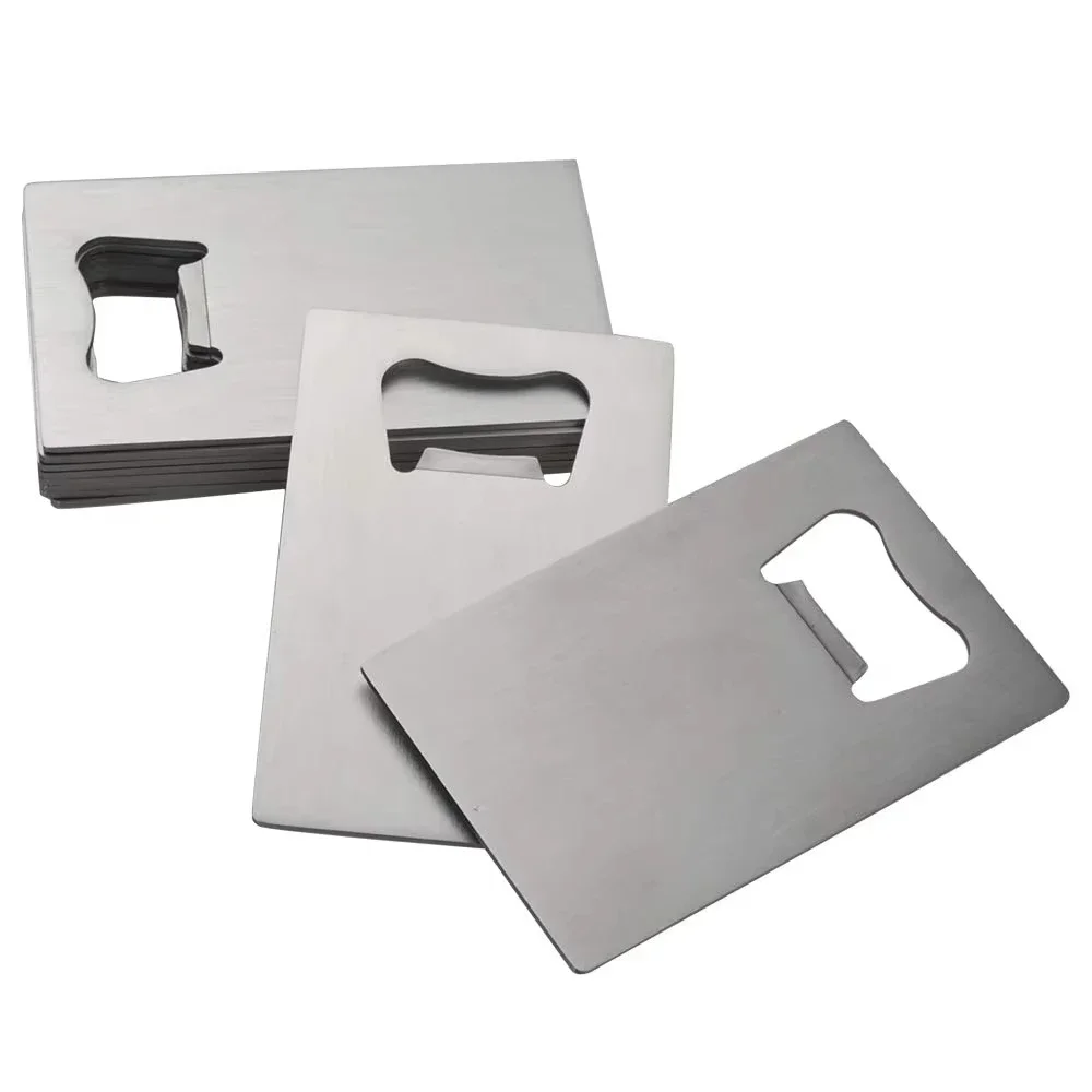 Customized Logo Mini Portable Stainless Steel Metal Sheet Business Credit Card Bar Open Tools Beer Bottle Metal Key Chains