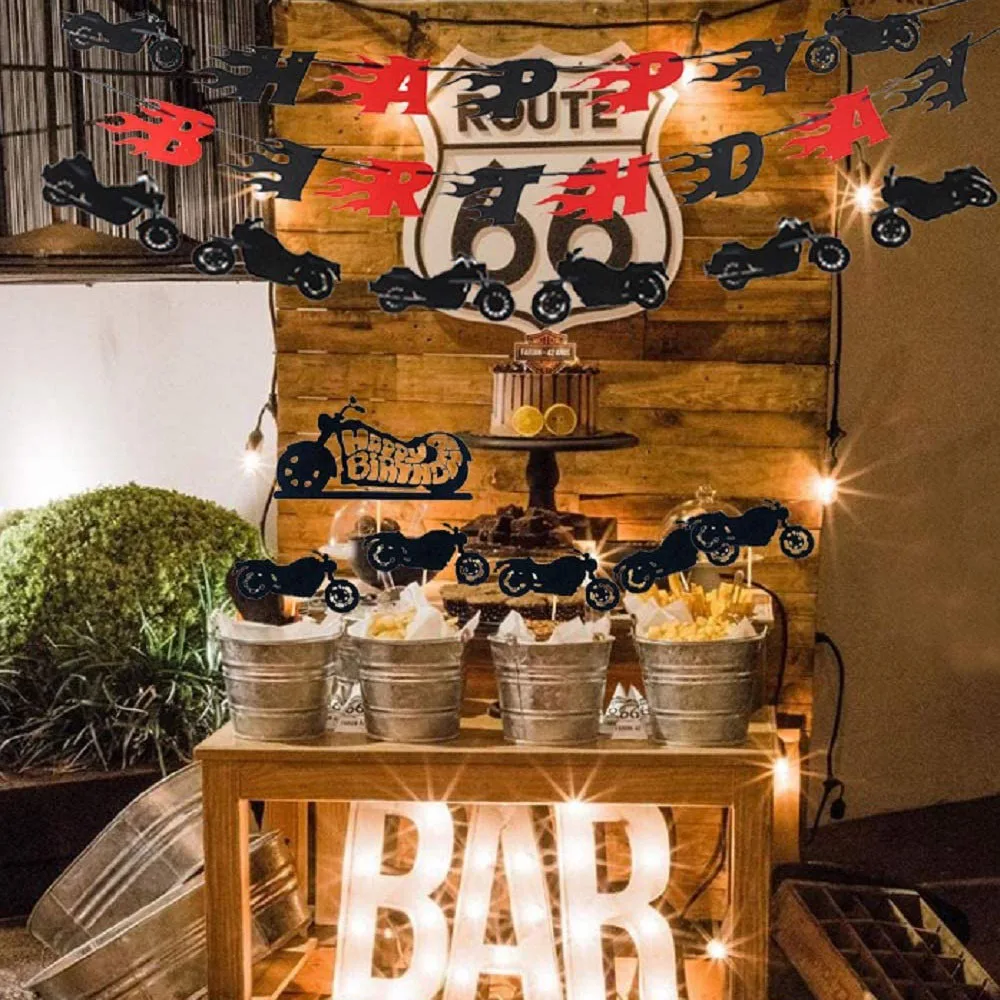 Motocross-Geburtstagsparty-Dekoration, Kuchen-Cupcake-Topper, Motorrad-Banner, Kuchendekoration für Geburtstagsparty-Zubehör für Männer oder Jungen – Detail 3