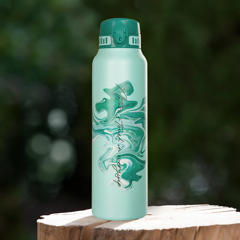 

1-литровая изолированная бутылка для воды из нержавеющей стали, термос с двойными стенками, художественная герметичная спортивная бутылка для горячих и холодных напитков