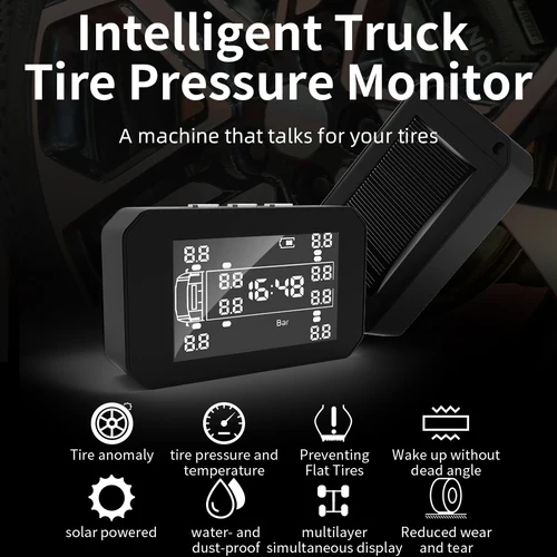 Imagen 2 del producto Monitor de presión de neumáticos de camión grande, Sensor externo 6/8/10/12, pantalla HD a Color, alarma de seguridad de neumáticos para camiones grandes