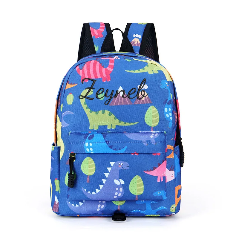 Mochila bordada personalizada con correa de seguridad para niños y niñas, mochila antipérdida de dinosaurio, nombre personalizado