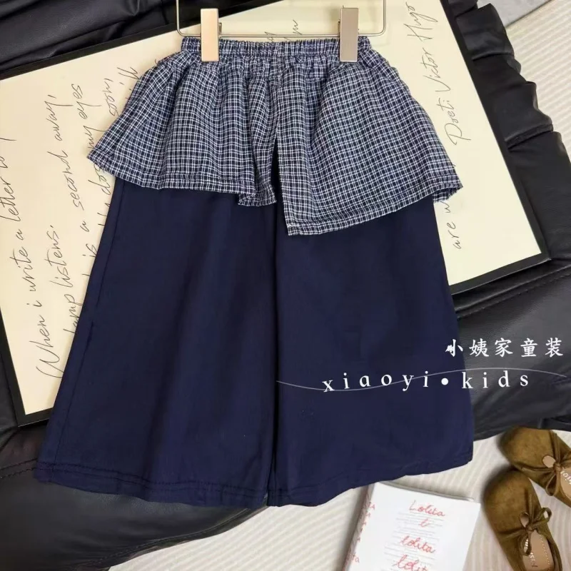 Girls' Pants  Spring and Autumn New Stylish  Girl Super Good-looking Retro Red Checkered Lace Up Fart Curtain Denim Skirt Pant