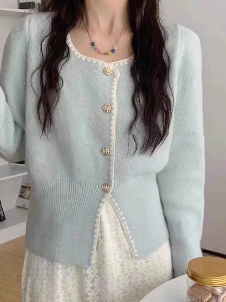 

Sweet Chic Soft Cardigan Women Long Sleeve Fashion O Neck Knitted Jacket Fall Korean Casual Female Elegant Buttons Tops Cute New