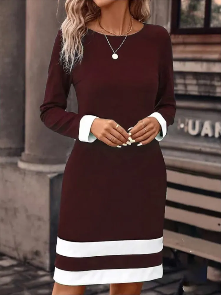 Spring Autumn New Elegant Lady Office Dresses 2024 Women O Neck Long Sleeve Striped Print Midi Dresses For Women Party Dress