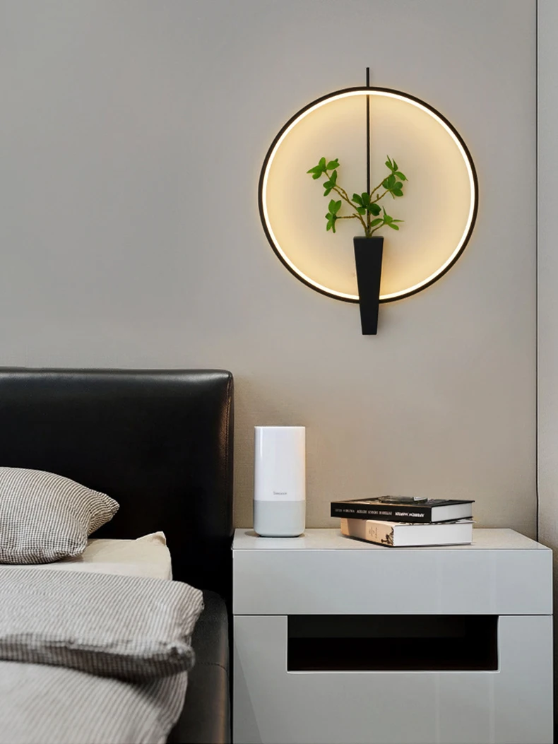 Aluminium Ring Wall Lamp 3000K White Black Without Plants