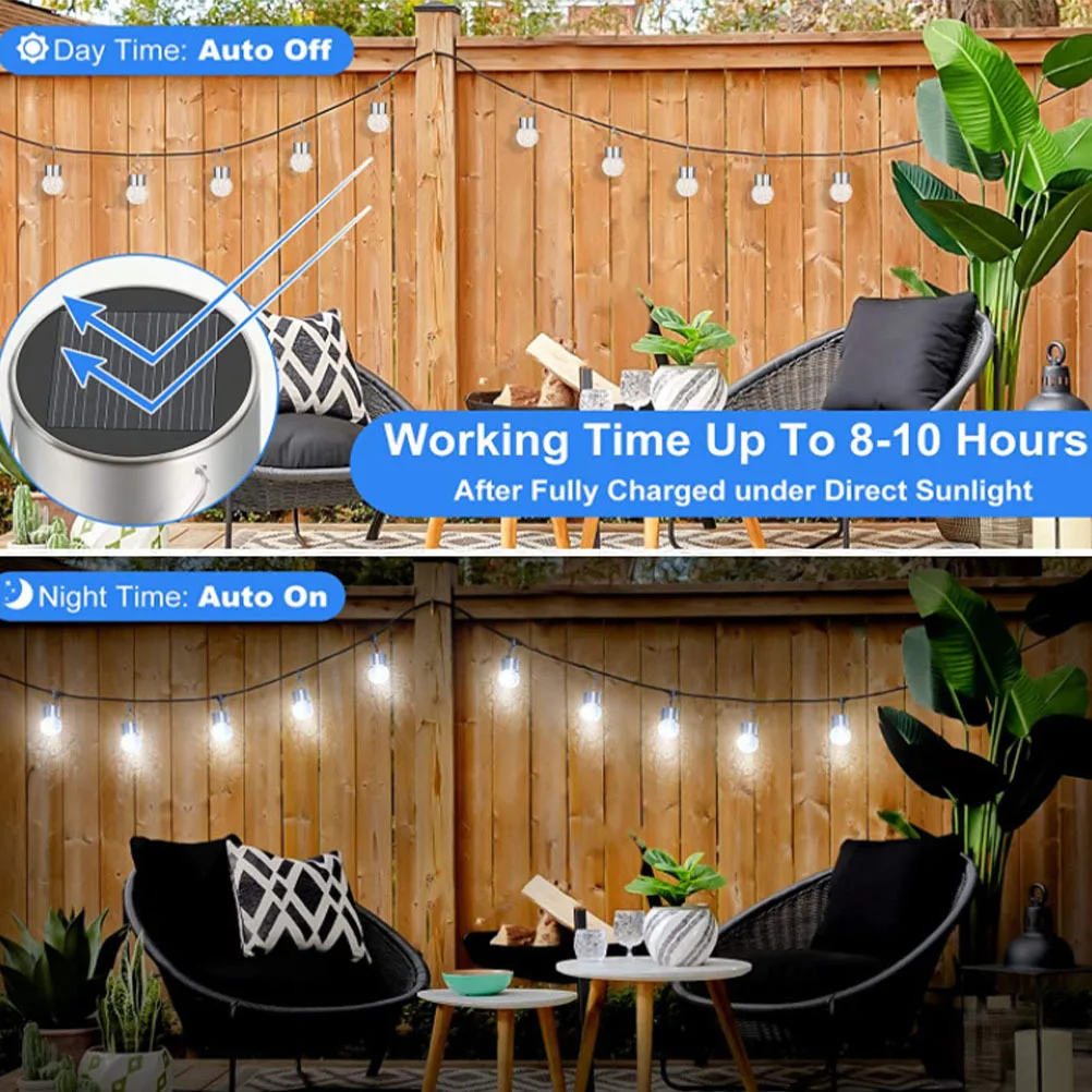 

8Pcs Solar Power Light Hanging Crack Ball Lamp Stainless Steel Glass Material for Patio Deck Pathway Decoration