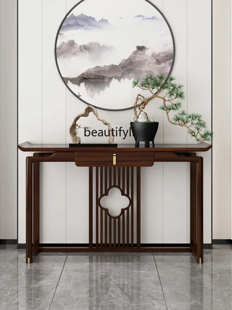 cc182New Chinese-style entrance table, ebony wood strip case, partition against the wall, light luxury solid wood entrance cabin