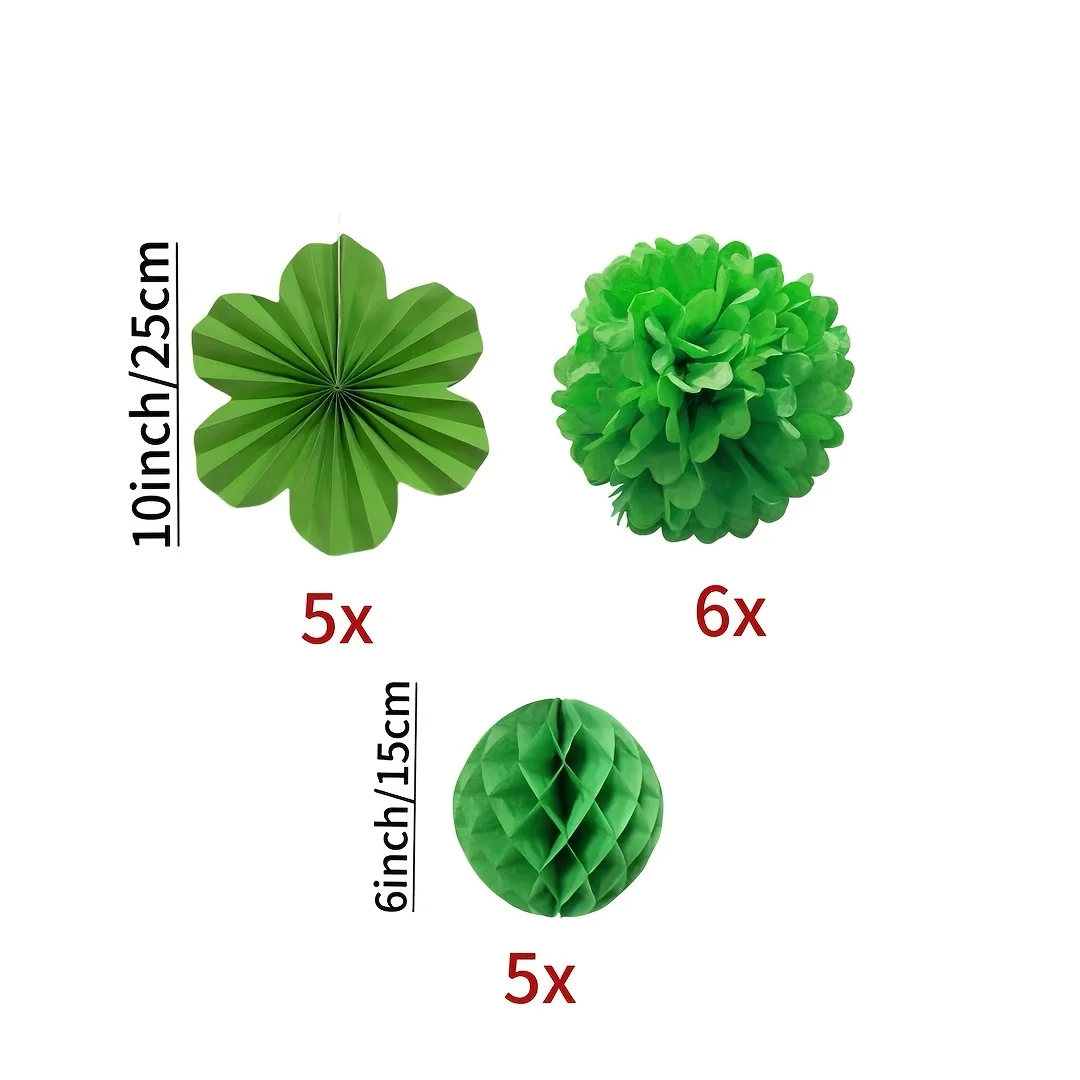 16Pcs Green Paper Fan Paper Flower Honeycomb Decorations for Wedding Graduation Halloween Birthday Bridal Shower Valentine