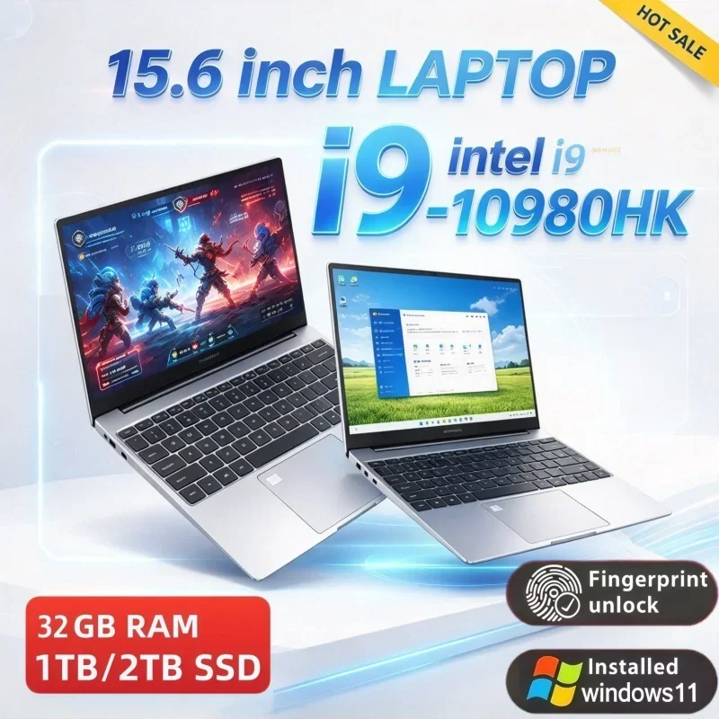 15.6 Inch Premium Portable Laptop Intel i9-10980HK New Ultra-thin Laptop Windows11 16GB/32GB RAM 1/2TB Large SSD