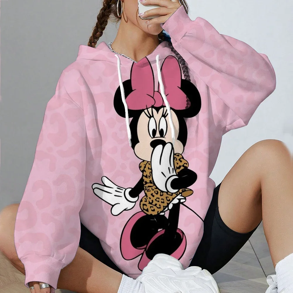 الخريف الشتاء ديزني ميكي ماوس المرأة الأساسية مريحة هوديي جيب البلوز المتناثرة أنيمي هوديي
