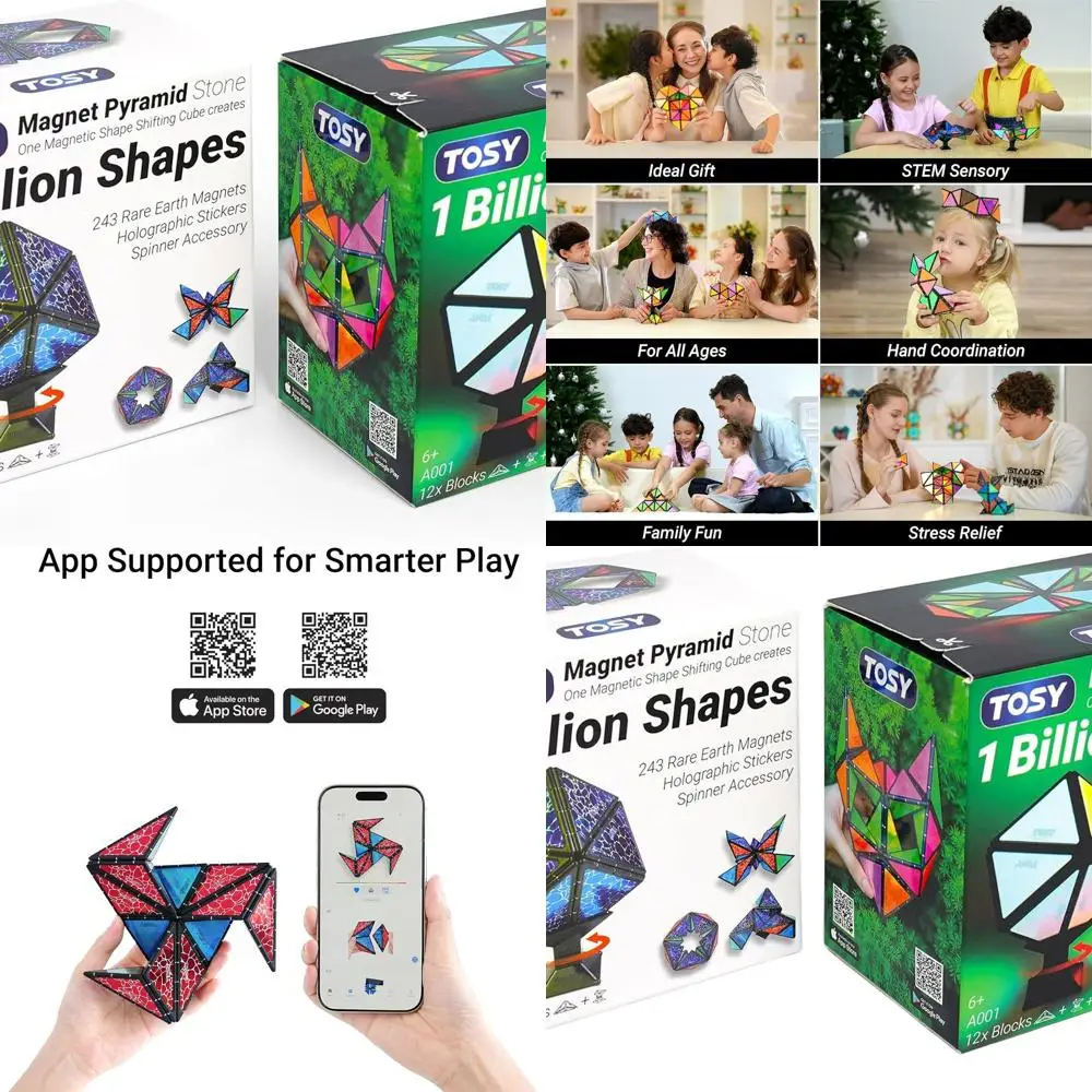 Puzzle piramidale magnetico con 1 cubo, 12 pezzi, 243 magneti, fosforescente, giocattolo STEM regalo per bambini