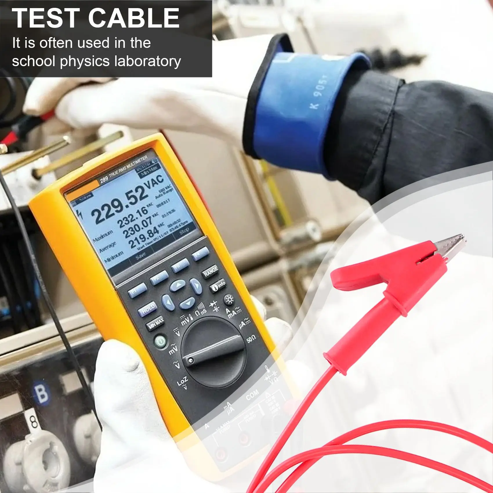 Clip de cocodrilo de 1M de largo a enchufe Banana, par de cables de prueba para multímetro
