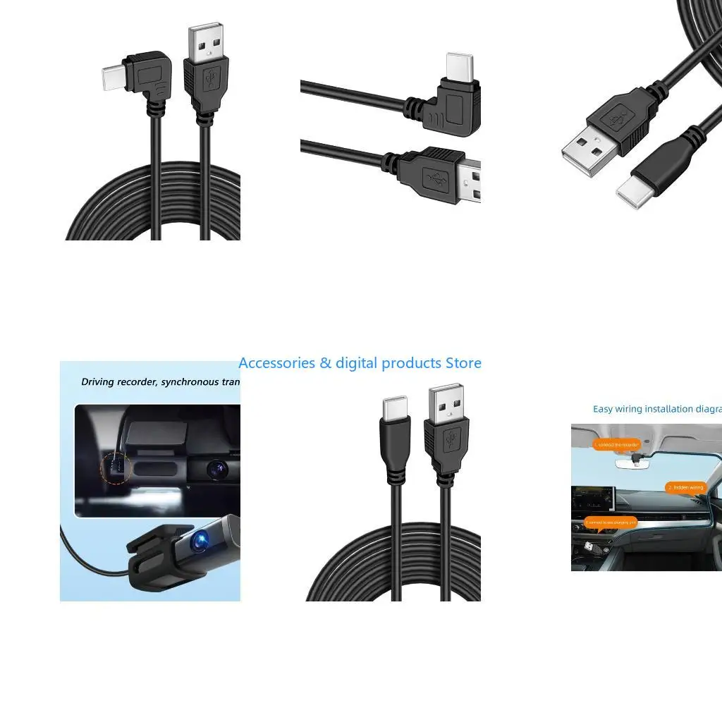 77JD Extended Length 3.5M USB To Type C Charging Cable Angled/Straight For Dashcams