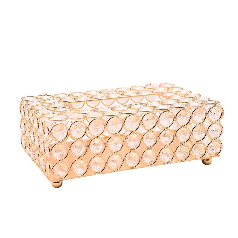 Gold Crystal Tissue Box Paper Towel Storage Box Creative Storage Box Gold Diamond Holder Rectangle Crystal Paper Container