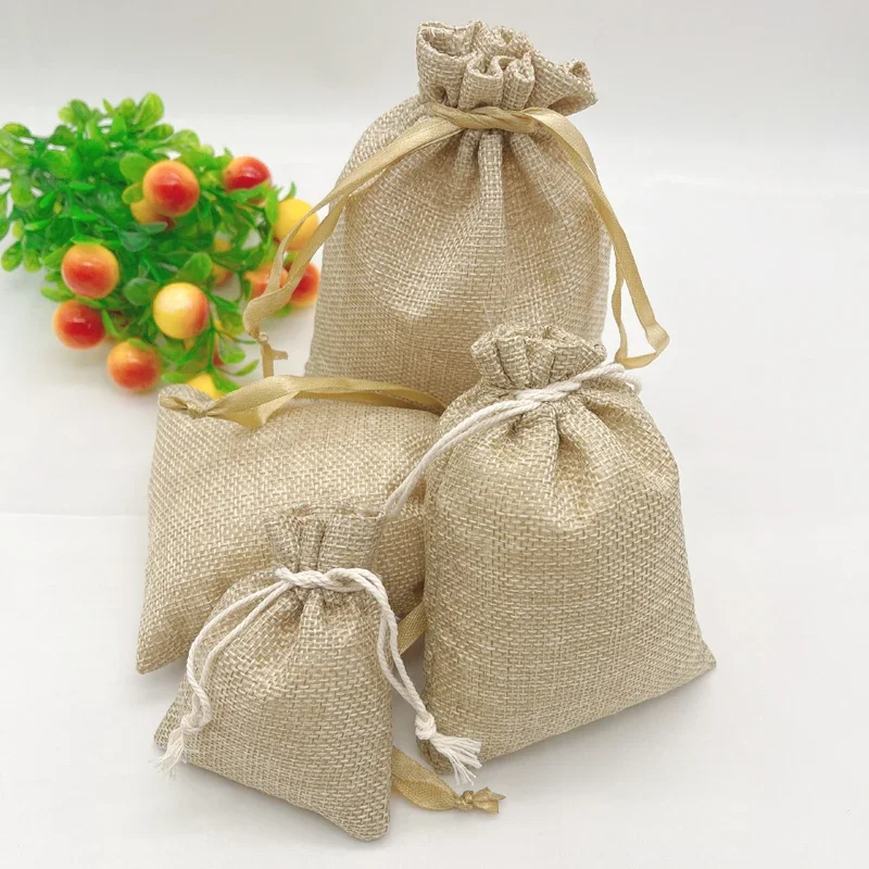 Burlap Drawstring Sachet, Small Gift Jute Bags, Linen Sack, Gift Pouches Webbing Packaging Bag, DIY Handmade Storage Bag, 500Pcs