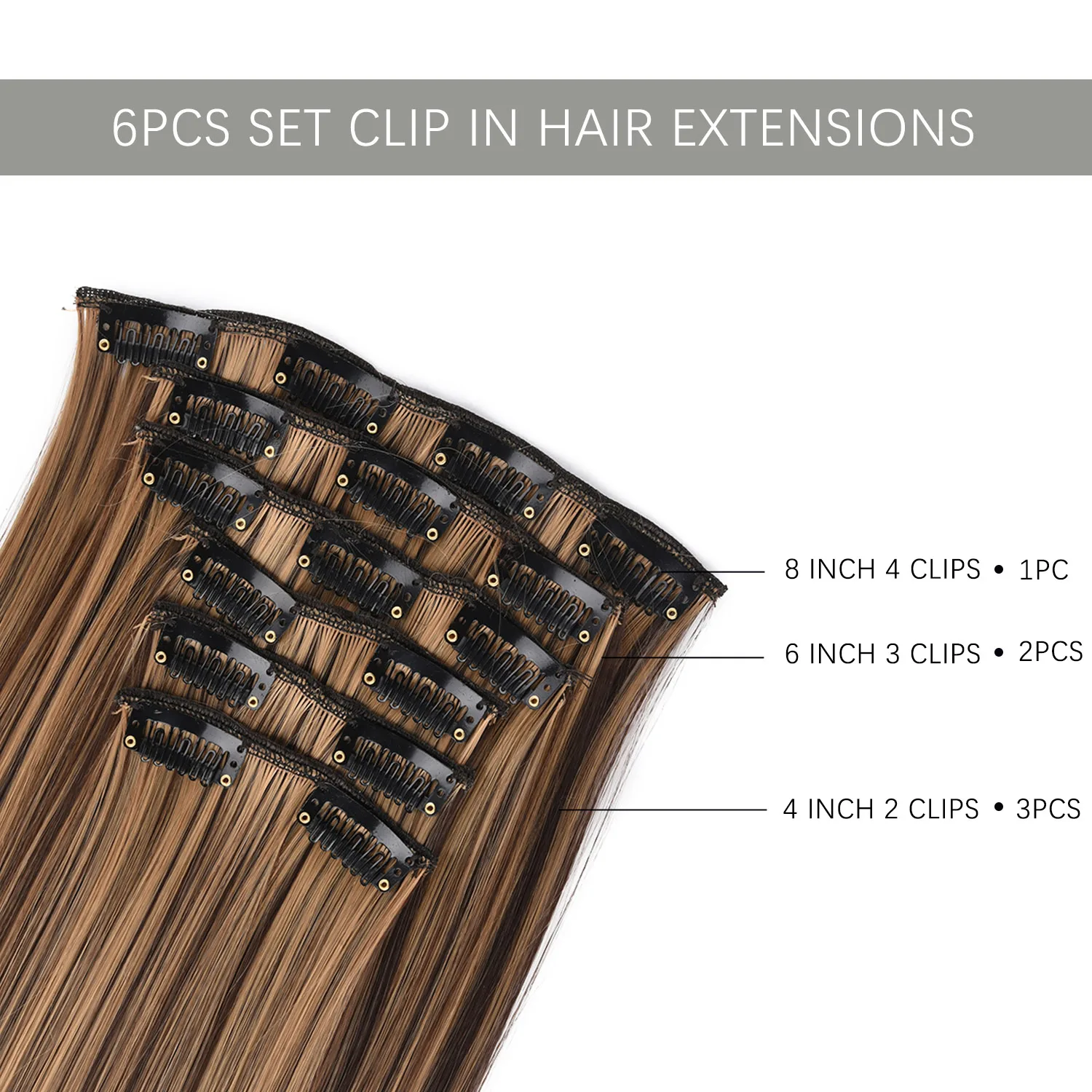 Synthetische Clip In Hair Extensions 6 Stuks Hair Extensions 24 Inch Lange Rechte 16 Clip Op Haarstukjes Voor Vrouwen Meisjes