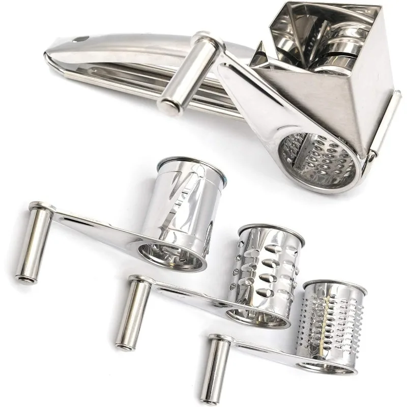 Stainless Steel Rotary Cheese Grater Hand Crank, Kitchen Shredder Nuts Grinder with Drum Blades for Cheese, Walnuts, Chocolate