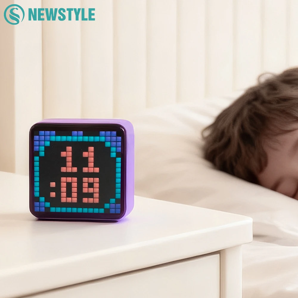 LED ピクセルディスプレイナイトライト 5000mAh Bluetooth アプリ制御 DIY テーブルライト目覚まし時計付き寝室クリスマスギフト