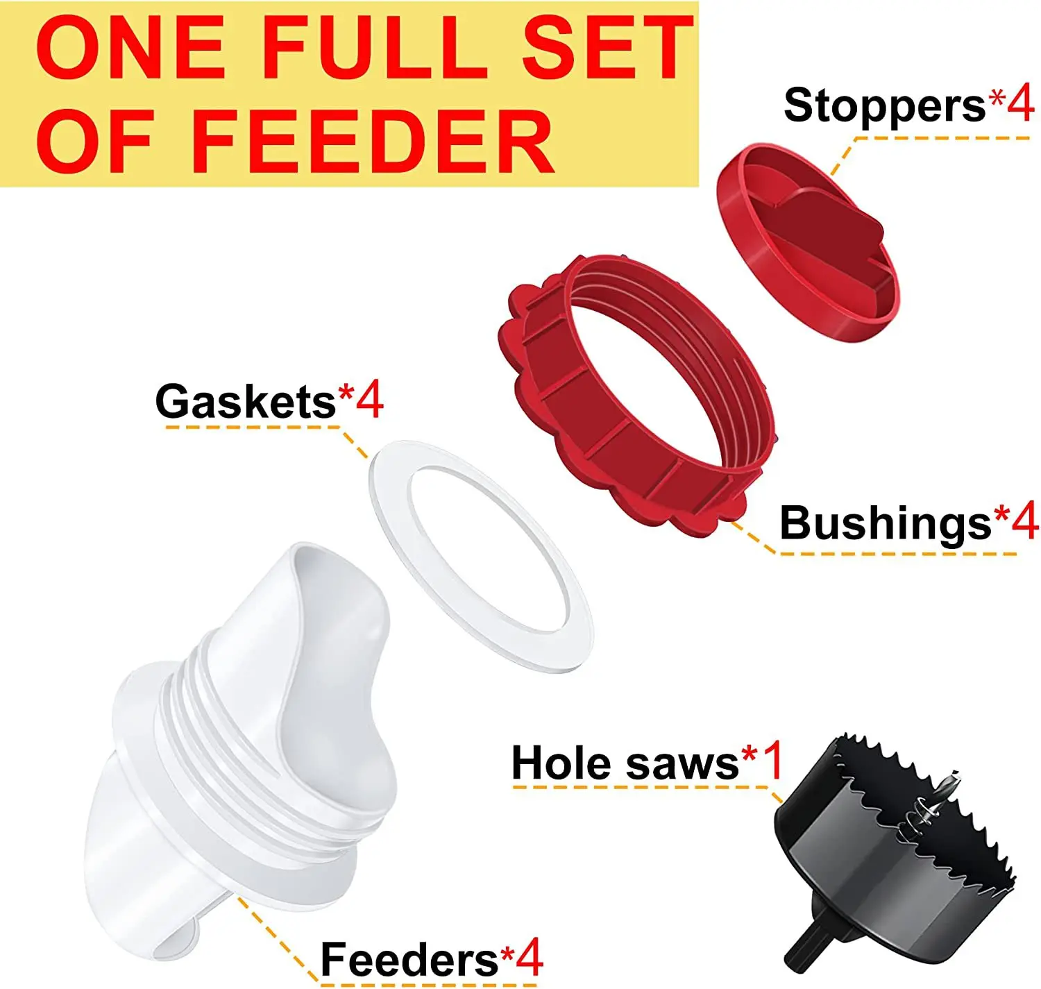 4pc Chicken Feeder Poultry Feeding Supplies DIY Rain Proof Poultry Feeder Port Gravity Feed Kit For Buckets Barrels Bins Troughs