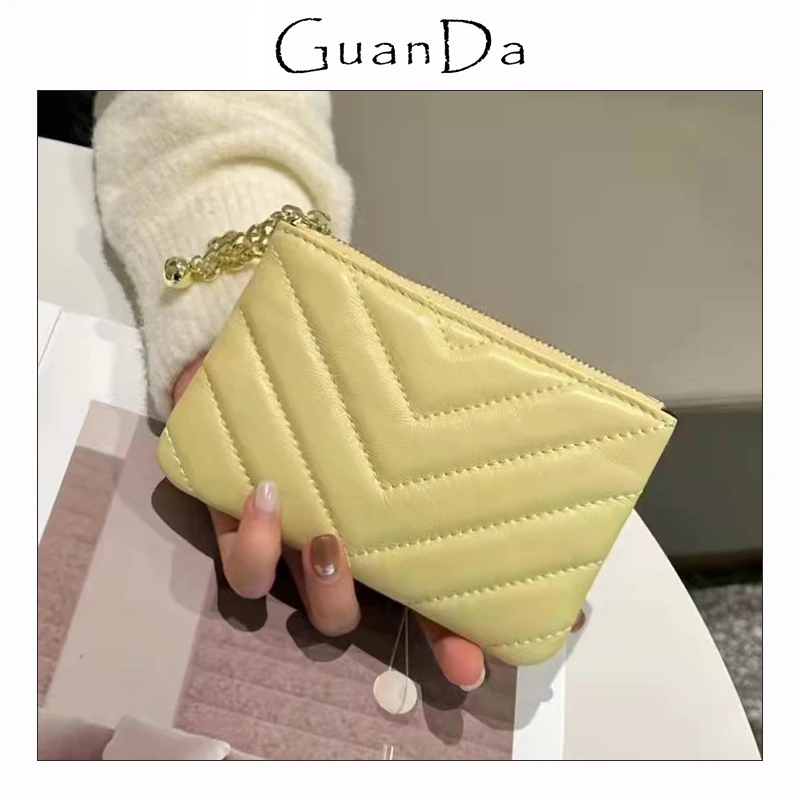 

Classic V Quilted Leather Women Wallet Small Mini Money Bag Luxury Stitching Coin Purse Keychain Genuine Leather Card Holder