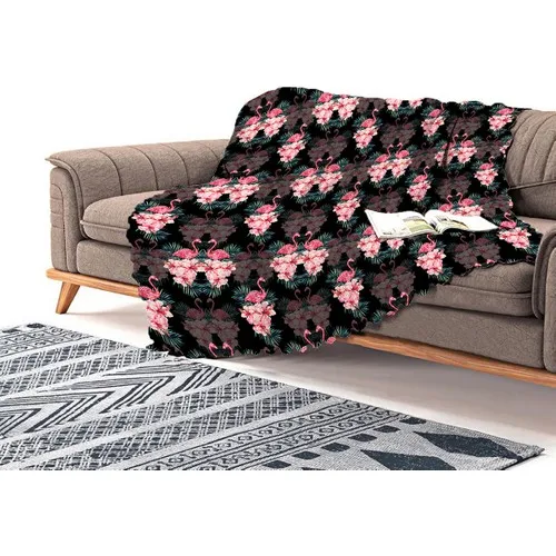 Realhomes Black Ground Lilies and Flamingo Custom Design Chenille Sofa Throw