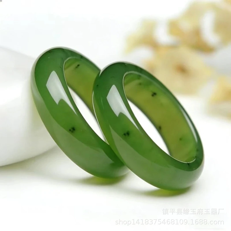 Hetian , spinach green jade , women's jewelry, tail ring, stone