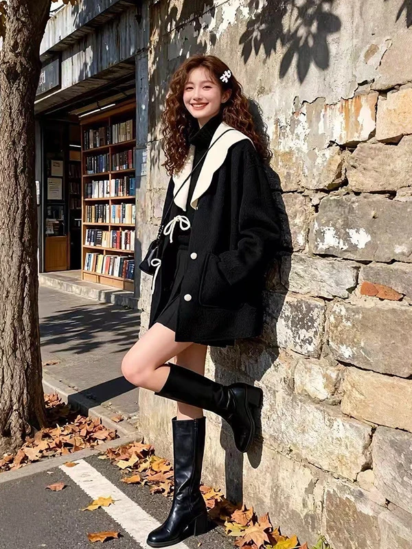 

plus Size 300 Pou Bla Woolen Coat Women's Slimming Knot Belted Outerwear Korean Sle Loose Fit Winter Coat