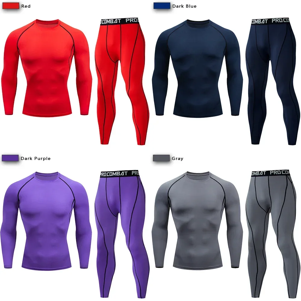 2pcs Men's Compression Sportswear Suit Elastic Training Yoga Sets Workout Joggi…