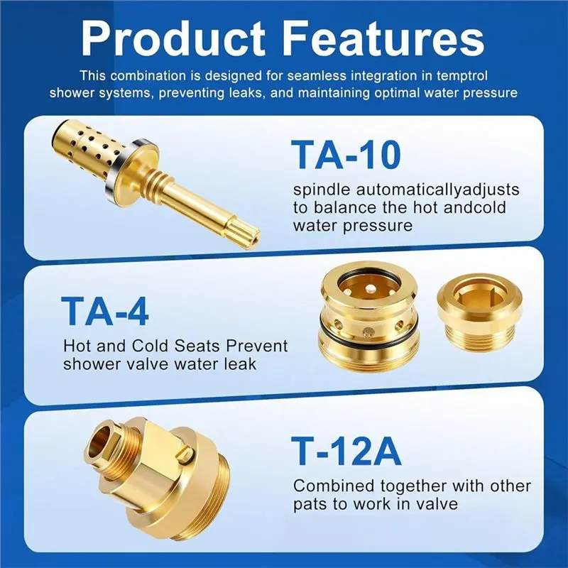 Y42A-For Symmons Temptro Replacement Parts Shower Valve Rebuild Kit,TA-10 Flow Control Spindle, TA-4 Hot And Cold Seats, T-12A