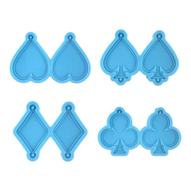 1/4Pcs Shiny Earring Molds Playing Card Silicone Mold Proker Pendant Epoxy Resin 97QE