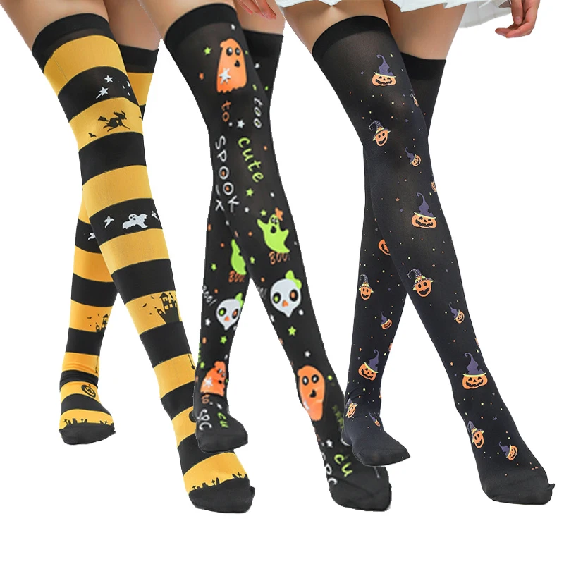 Halloween Stockings Pumpkin Ghost Printed Over Knee Stockings Cosplay Sockin Costumes