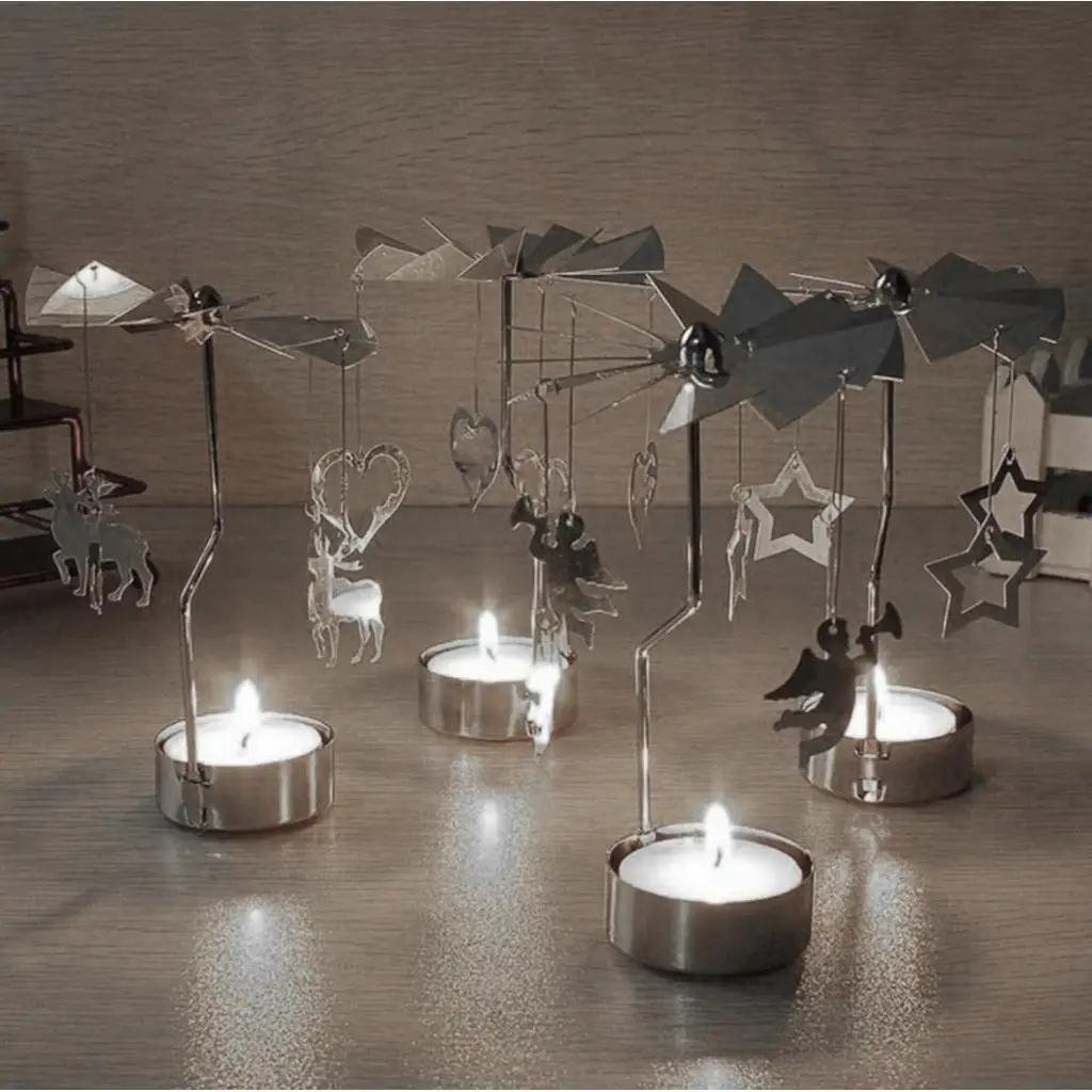 Silver Candle Holder Spinning Xmas Tea Light Candlestick for Wedding Home Decoration and Gift Centerpiece