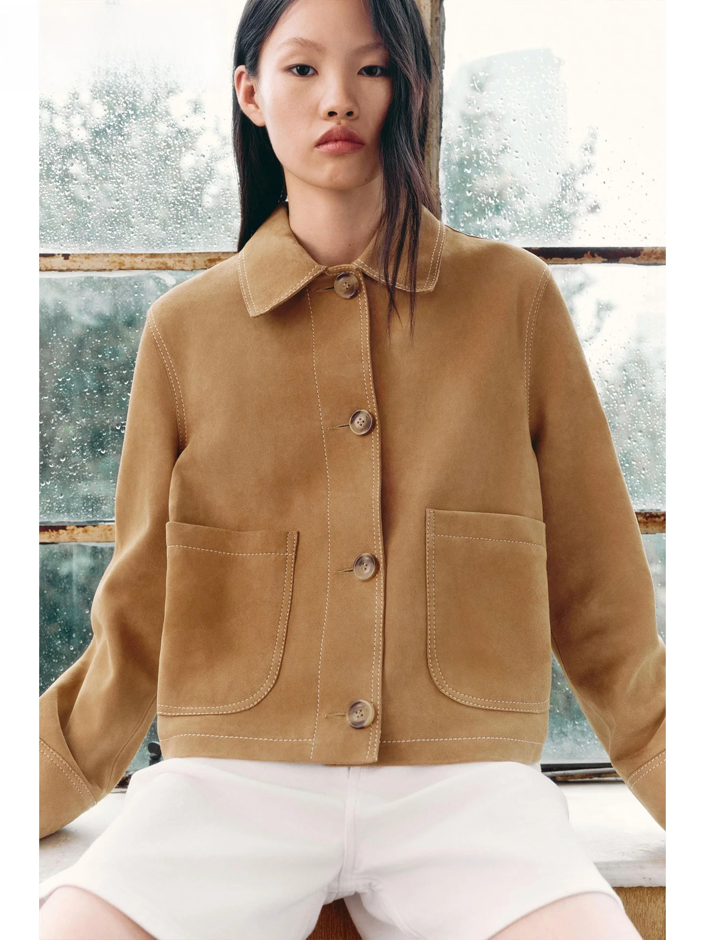 ZAPRHA Autumn 2025 Women's Velvet Texture Long Sve Collar Jaet Versatile Leather Coat Casual Sle Ladies Outerwear