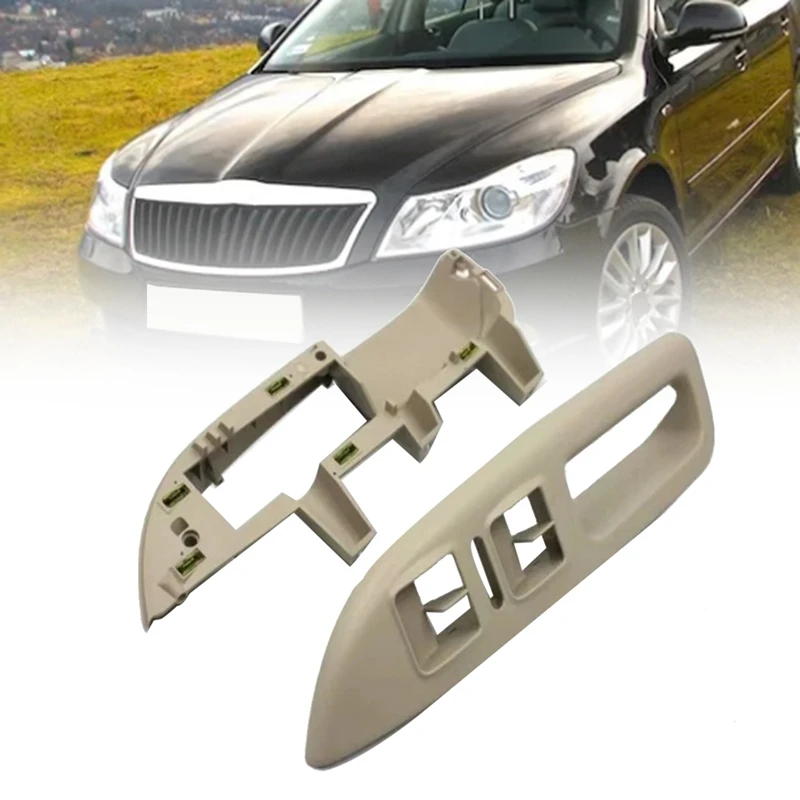 Car Left Front Window Lift Panel Switch Cover+Base Bracket Plate 1Z1867175 1Z1867171 For Skoda Octavia 2004-2013 LHD