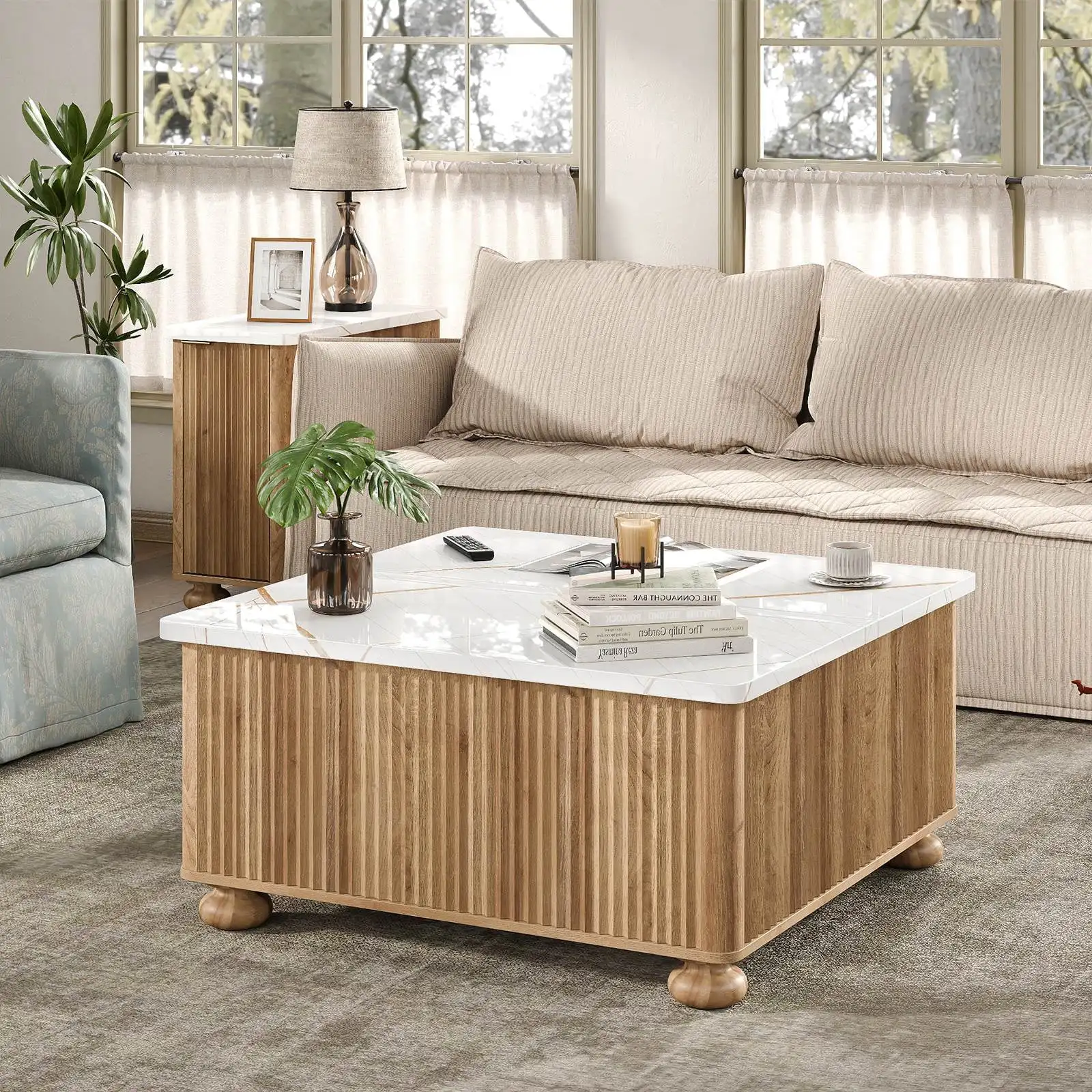 

Lift Top Coffee Table with Storage, Square Coffee Tables with Faux-Marble Top for Living Room, Living Room Center Tables with La