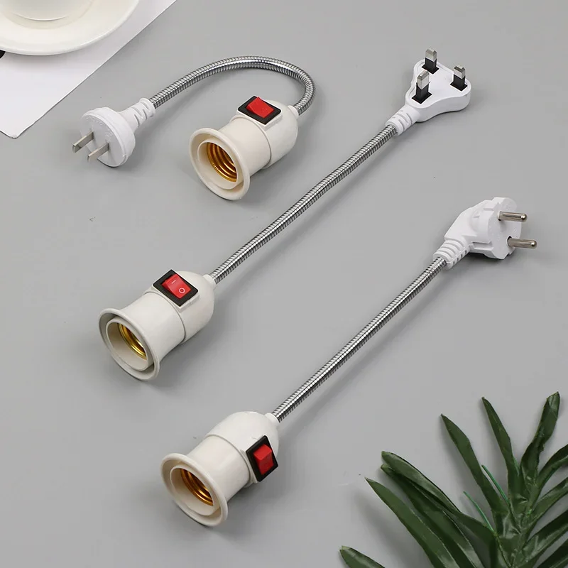 

E27 Lamp Base Wall Flexible Holder Light Flexible Bend Mobile Test Light Socket Light Bulb Adapter Plug Switch Stainless Steel