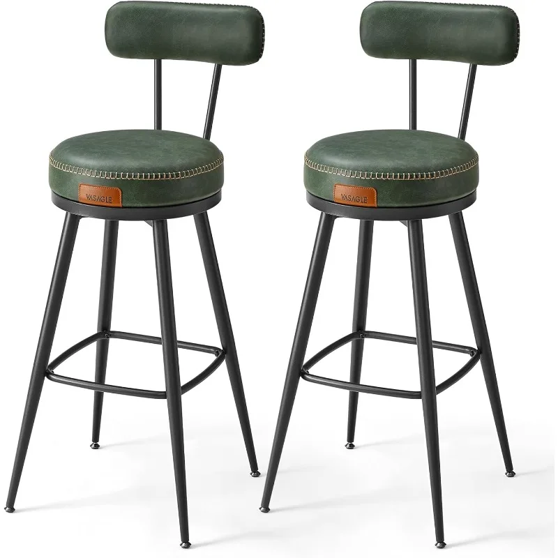 

Swivel Bar Stools Set of 2 with Back,Synthetic Leather with Stitching,30-Inch Tall Barstools for Kitchen Home Bar, Forest Green