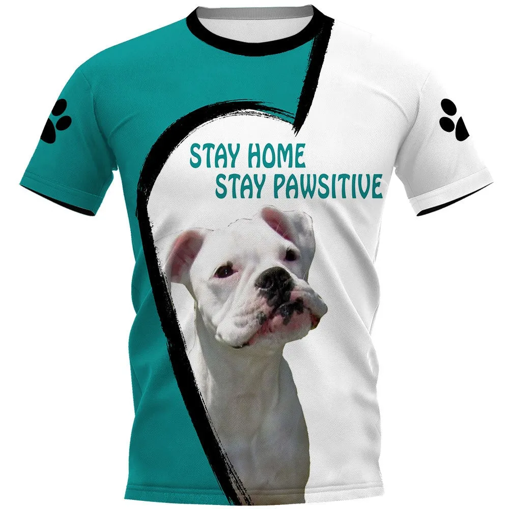 HX Boston Terrier T-shirts 3D Graphic Stay Pawsitive Pullovers Tees Fashion Animals Dogs T-shirt Harajuku Men Clothing