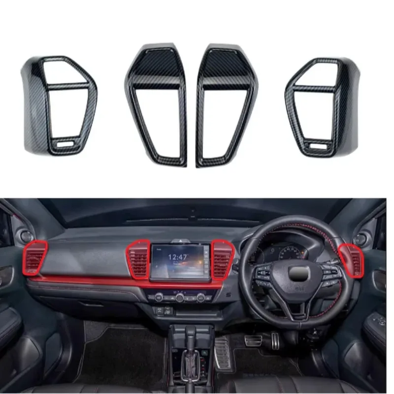 

X-T RHD ABS, цвет углеродного волокна, розетка кондиционера, вентиляционное отверстие переменного тока, внутренняя декоративная отделка для Honda City 2020 2021 2022 2023 2024