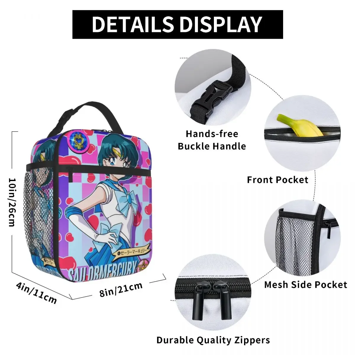 Insulated Lunch Boxes Sailor Mercury Cartoon Girl Merch Sailor Moon Lunch Container 2023 New Cooler Thermal Lunch Box For School