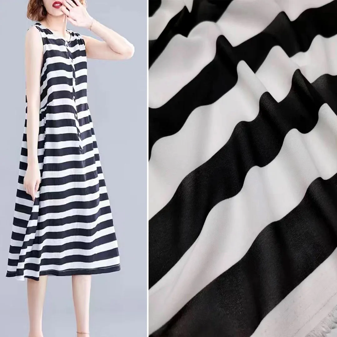 Wide Stripe Chiffon Dress Shirt Fabric 4CM Black White Streak Scarf DIY Sewing Material