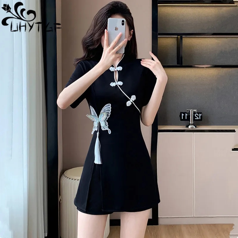 2024 Summer New Cheongsam Dress Outfits Butterfly Embroidery Dress And Shorts Two-Piece Set Suit Female Chinese Vintage Set 3242