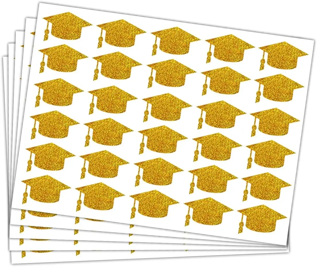 

Gold Glitter Cut Out Grad Caps Stickers Gold Glitter Grad Cap Labels for Graduation Season 600Pcs