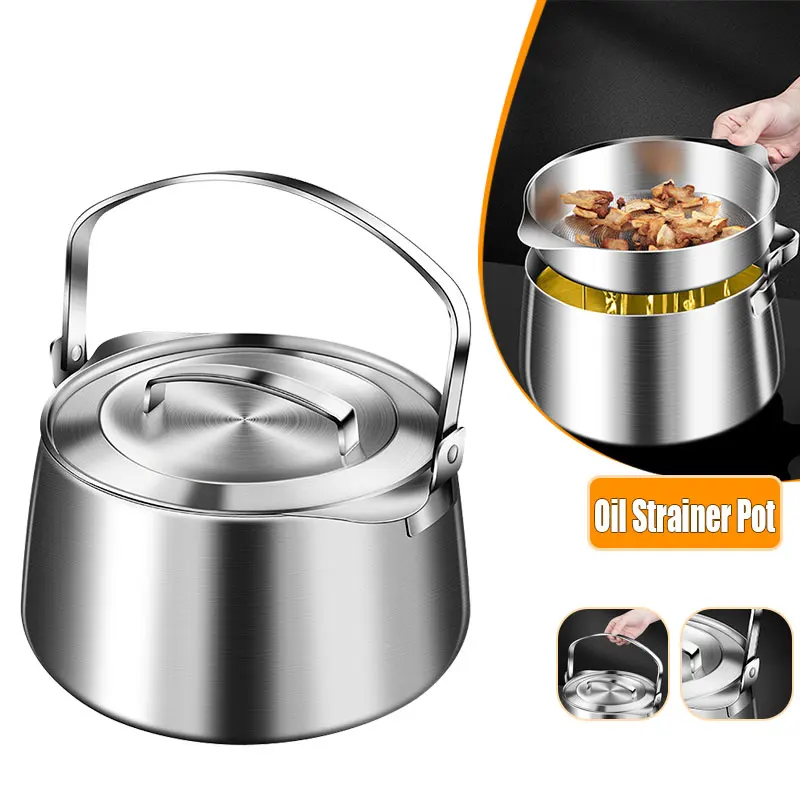 4.5L Large Capacity Oil Strainer Pot Grease Can Food Strainer Stainless Steel Cooking Oil Storage Container with Strainer&Lid